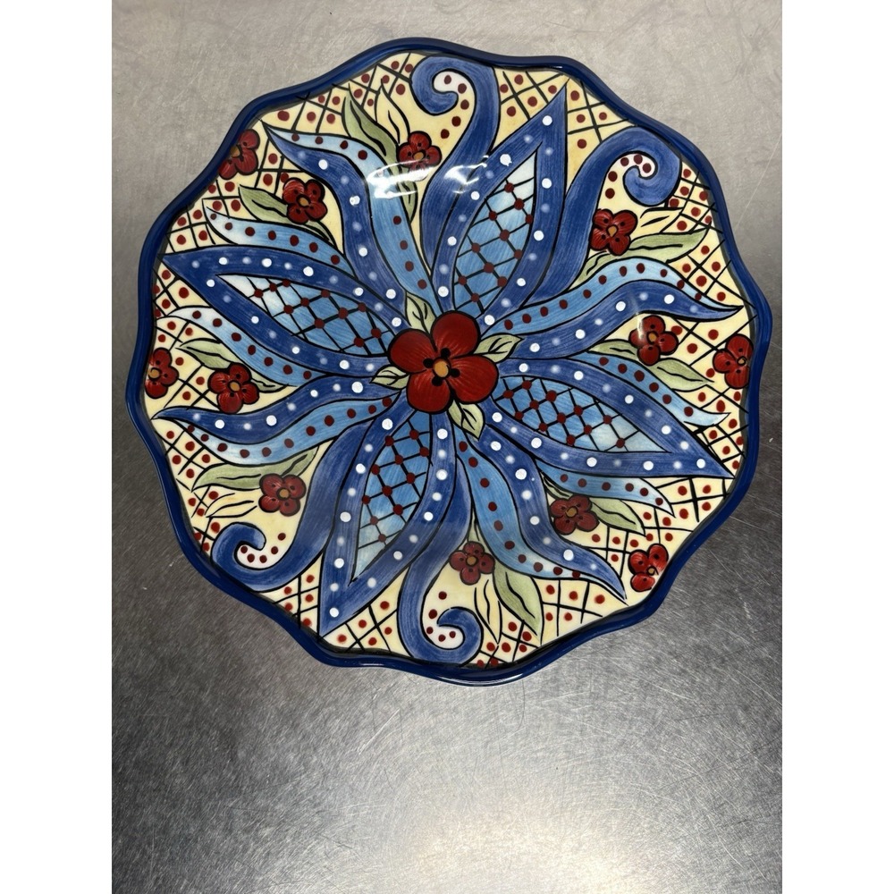 Tabletops Unlimited Toluca 9" Salad Plate Blues,Reds, And Tan Colors Festive